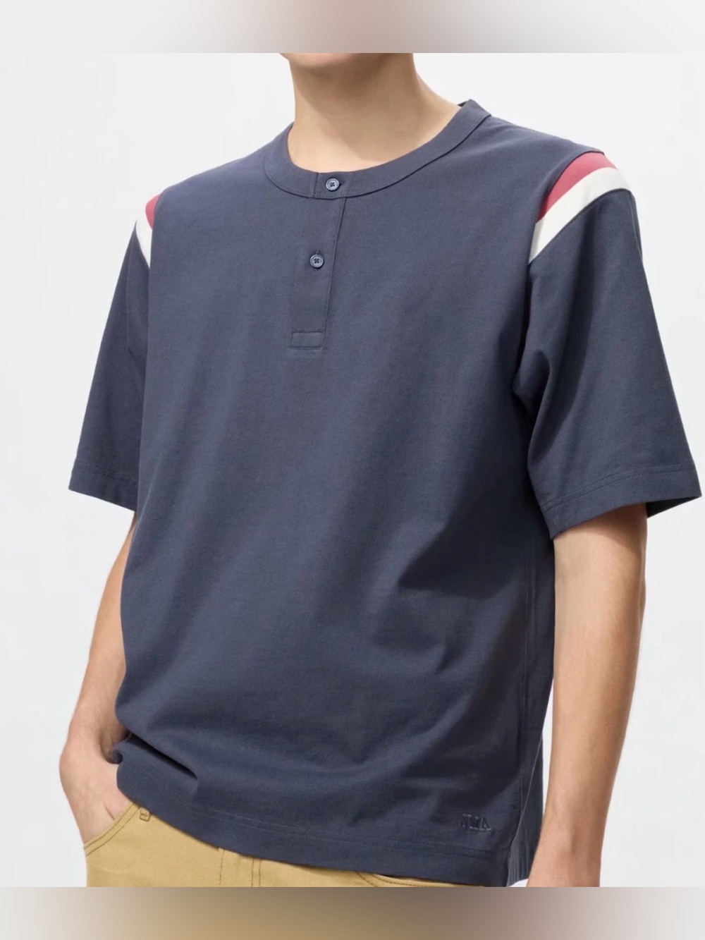 NWT UNIQLO JW ANDERSON Henley T-shirt Short Slv‎ Sz M Unisex Blue Strips Accent